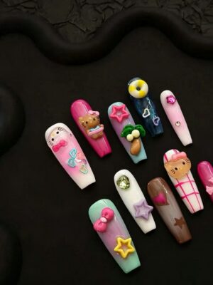 Macaron Kitty Nails