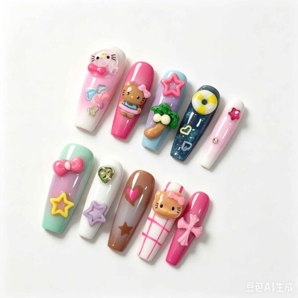 Macaron Kitty Nails